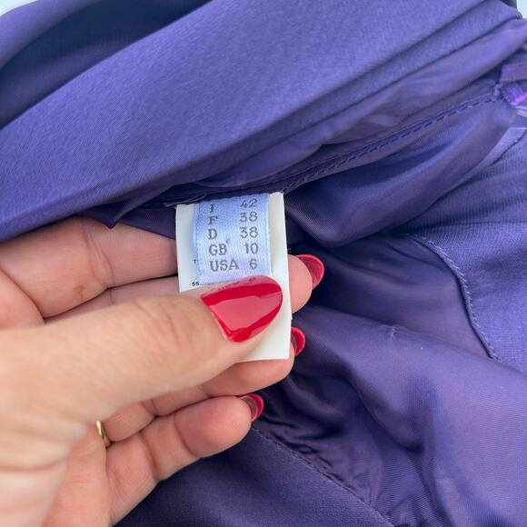 Alberta Ferretti Cocktail Mini Dress One Shoulder Plum Purple Grape 6 Silk - Picture 9 of 10